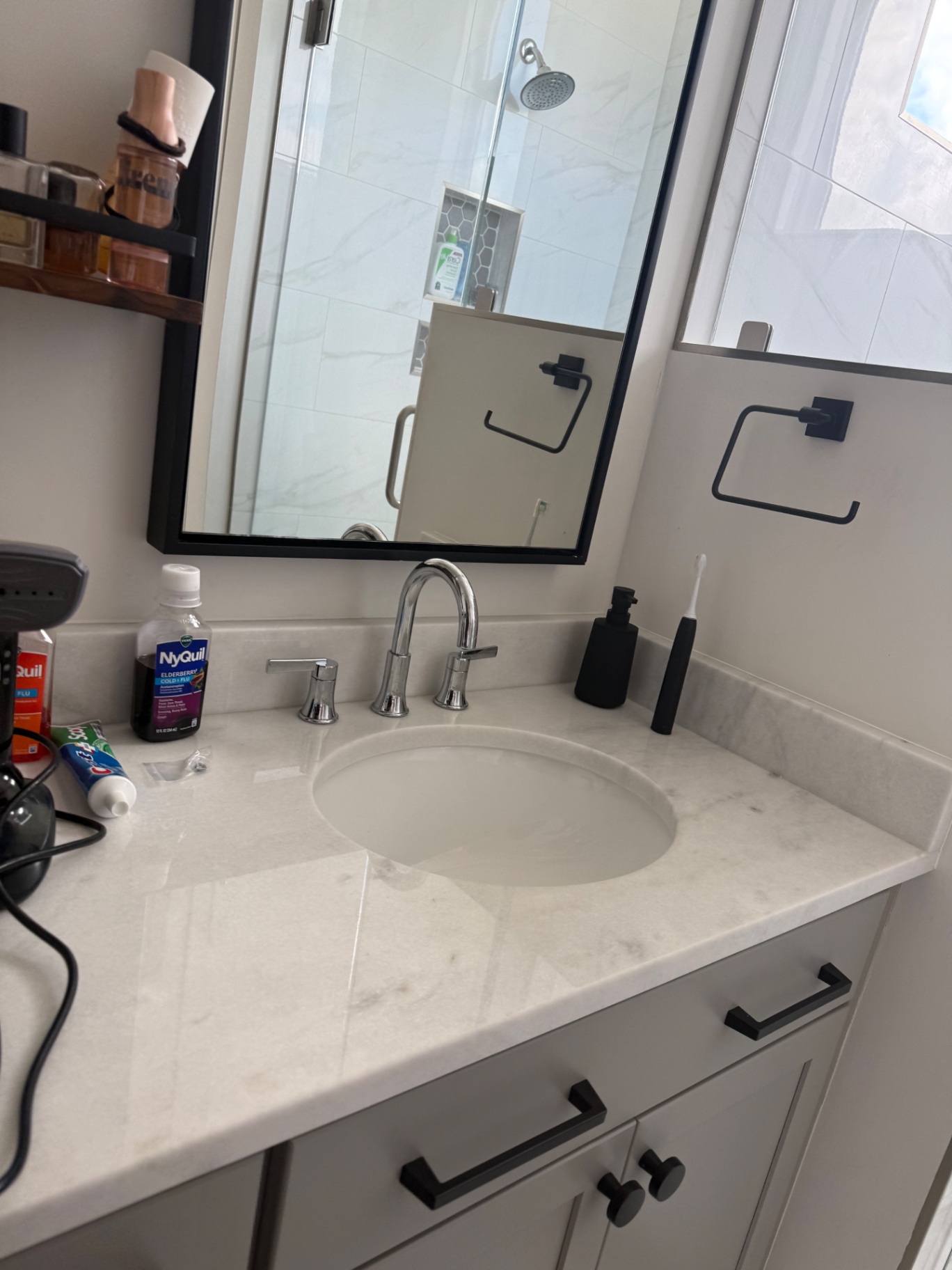 Clean bathroom sink, faucet and counter